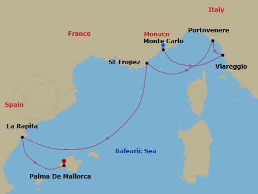 The Rivieras Featuring Saint-Tropez & Cinque Terre Route Map