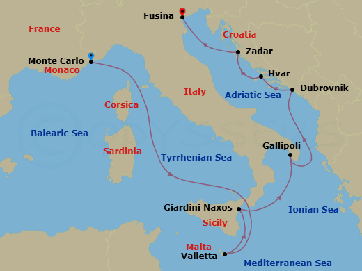 Monte Carlo To Fusina Route Map