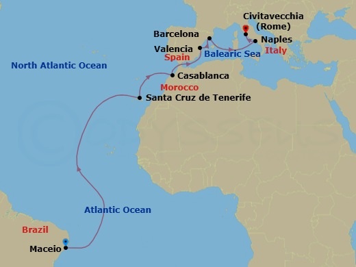 MSC Grand Voyages, 15 Nights Route Map