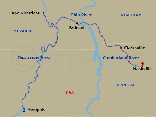 Nashville, Memphis & The Cumberland Route Map