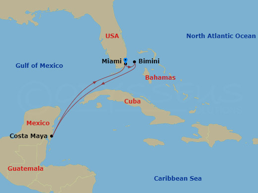 5 Night Western Caribbean Getaway Route Map