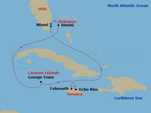 7 Night Western Caribbean Holiday Route Map