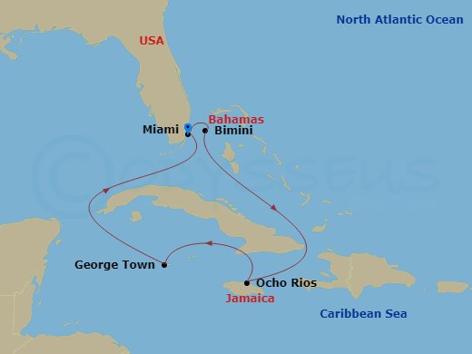 Western Caribbean & Bimini Beach Club Route Map
