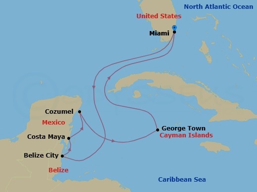 7 Night Western Caribbean Cruise Route Map