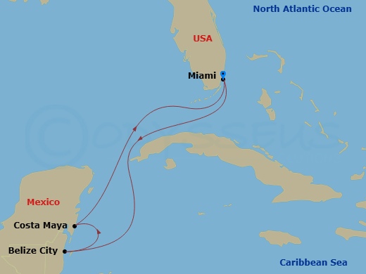 5 Night Western Caribbean Getaway Route Map