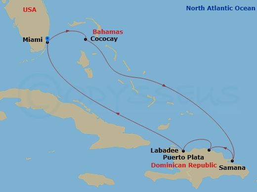 7 Nights Perfect Day Cococay & East Carib Route Map