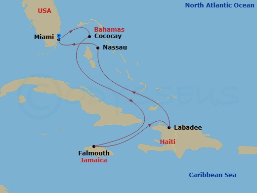 7 Nights Perfect Day Cococay & West Carib Route Map