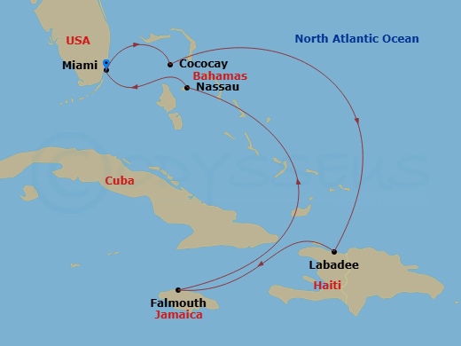 7 Nights Perfect Day Cococay & West Carib Route Map