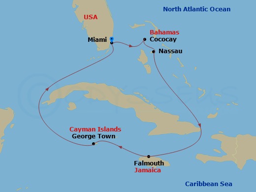 7 Nights Western Carib & Perfect Day Holiday Route Map