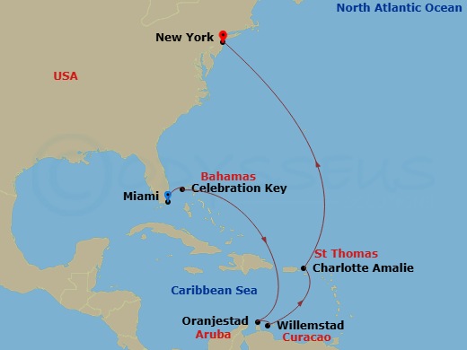 Journeys - 11-Day Southern Caribbean Route Map