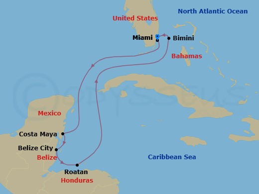 Western Caribbean & Bimini New Year's Route Map