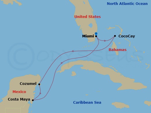 7 Nights Perfect Day Cococay & West Carib Route Map