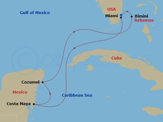 Mexico & Bimini Beach Club Route Map