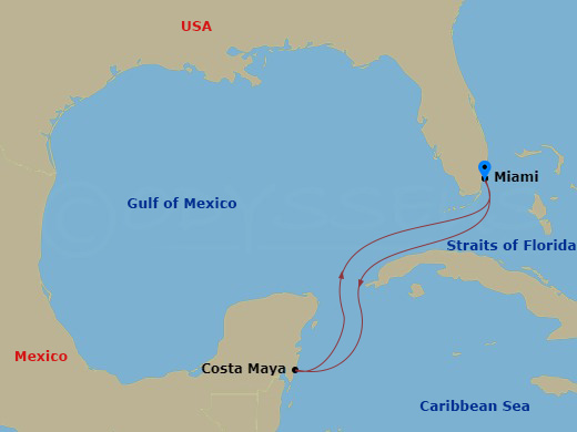 4 Night Western Caribbean Getaway Cruise Route Map