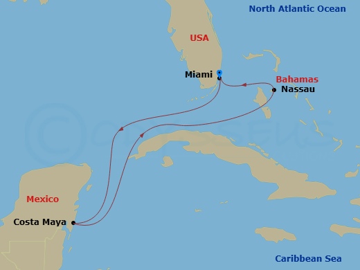 5 Night Western Caribbean Getaway Route Map