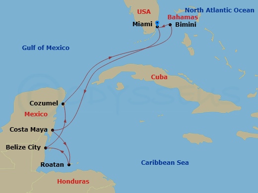 Western Caribbean & Bimini Beach Club Route Map