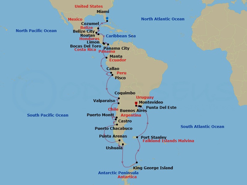 Miami To Buenos Aires Grand Voyage Route Map