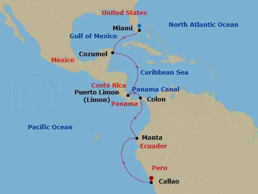 Miami To Lima Route Map