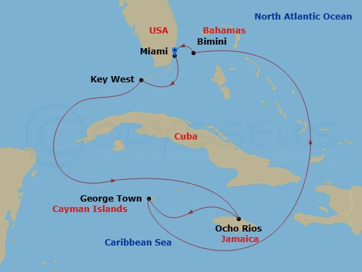 Western Caribbean & Bimini Beach Club Route Map