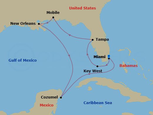 Americana Coast Cruise: Key West, Tampa & New Orleans Route Map