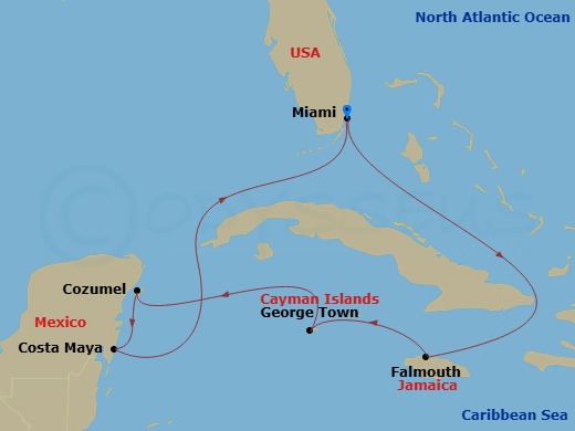 8 Night Western Caribbean Holiday Route Map