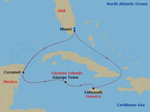 6 Night Western Caribbean Cruise Route Map