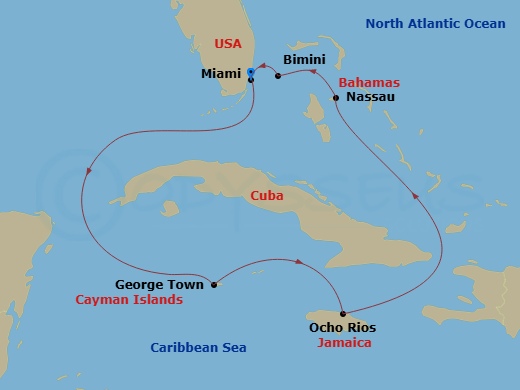 Western Caribbean & Bimini Beach Club Route Map