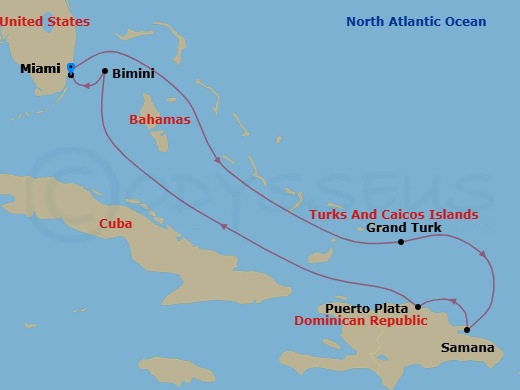 Eastern Caribbean & Bimini Beach Club Route Map