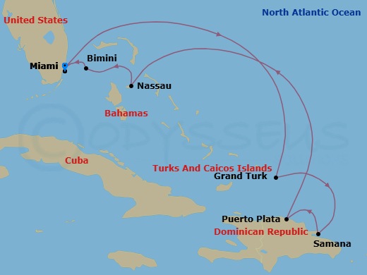 Eastern Caribbean & Bimini Beach Club Route Map