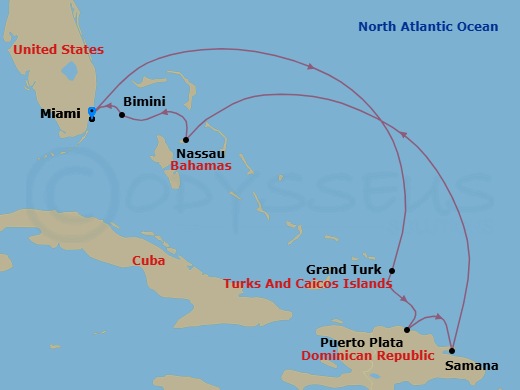 Eastern Caribbean & Bimini Beach Club Route Map