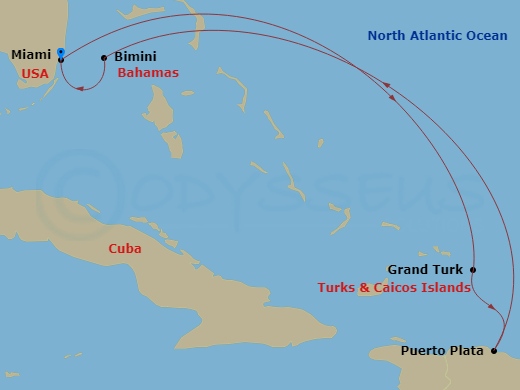 Grand Turk, Puerto Plata & Bimini Route Map