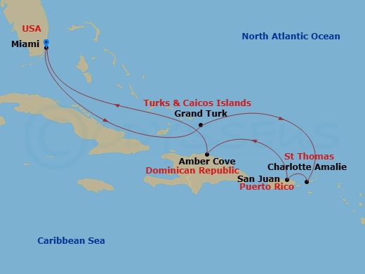 8-Day Eastern Caribbean Route Map
