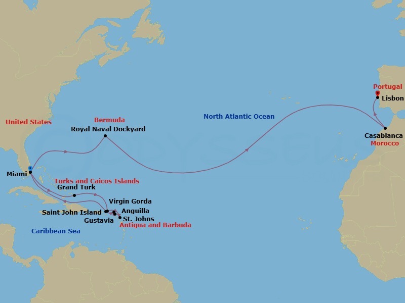 25 Night Caribbean Voyage Route Map