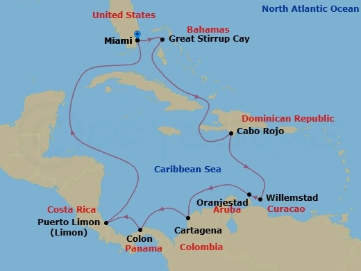 Panama Canal - Miami Route Map