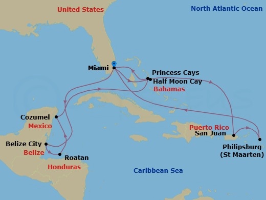 Eastern/Western Caribbean Adventurer With Celebration Key Route Map