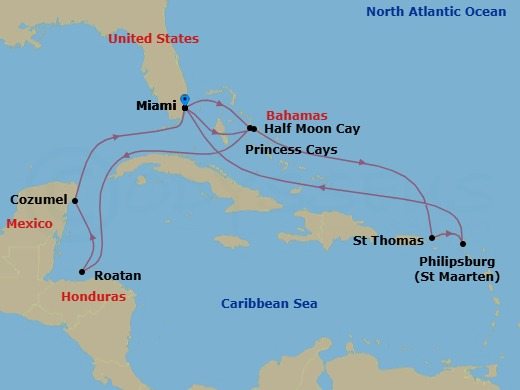 Eastern/Western Caribbean Adventurer With Celebration Key Route Map