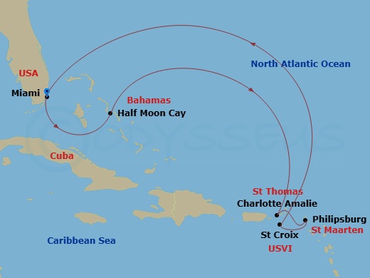 8-Day Eastern Caribbean Route Map