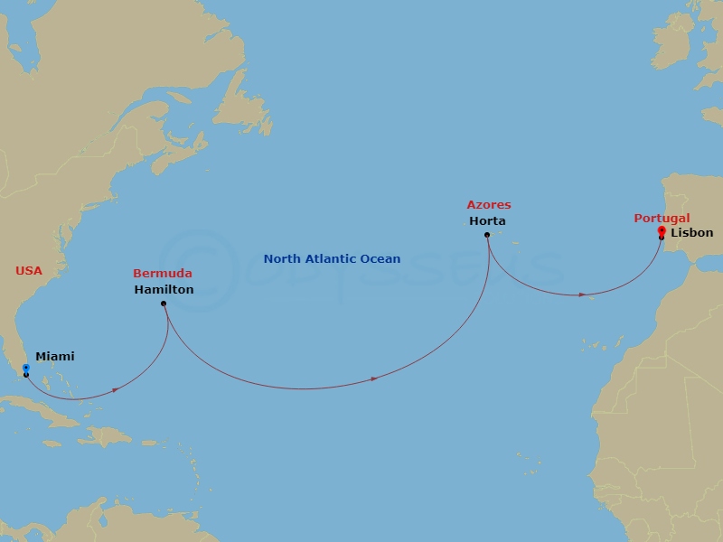 Transatlantic Cruise: Bermuda & Azores Route Map