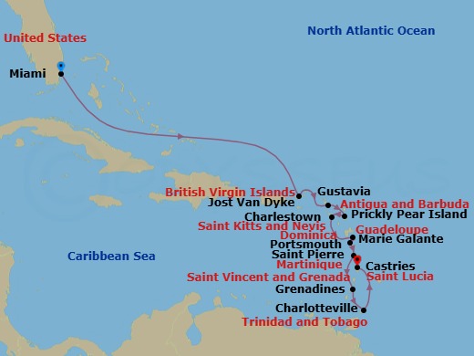 Grand Caribbean Featuring Tobago And Dominica Route Map