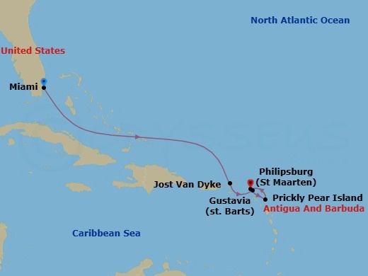 Grand Caribbean *Featuring* Jost Van Dyke & St Barths Route Map