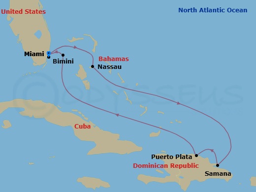 Eastern Caribbean & Bimini Beach Club Route Map
