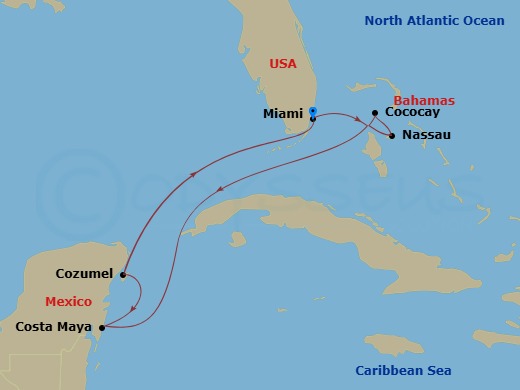 7 Night Western Caribbean & Perfect Day Route Map