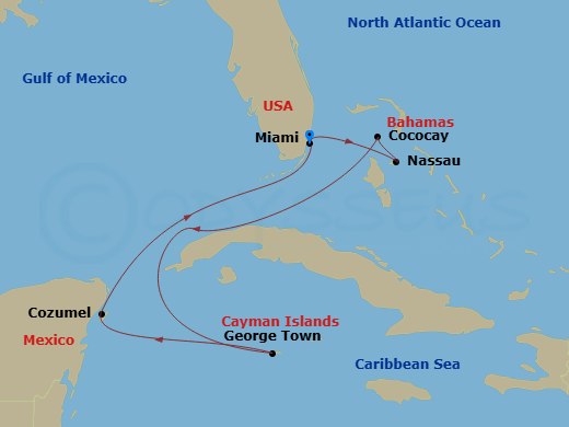7 Night Western Caribbean Cruise Route Map