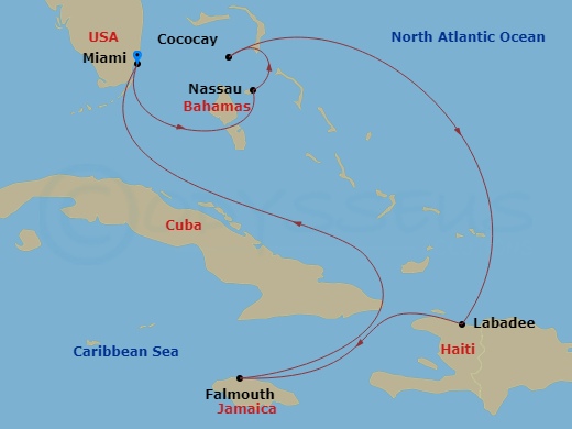 7 Nights Perfect Day Cococay & West Carib Route Map