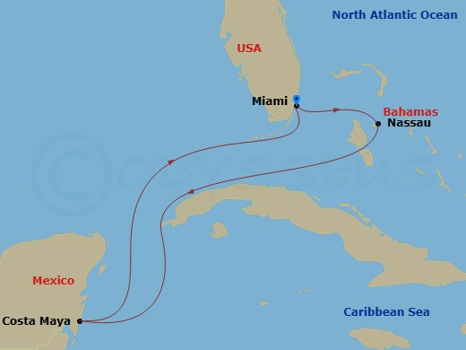 5 Night Western Caribbean Cruise Route Map