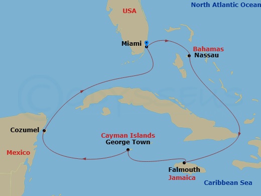 7 Night Western Caribbean  Cruise Route Map