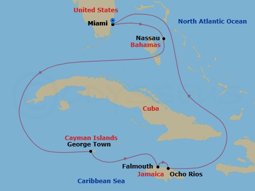 7 Night Western Caribbean Cruise Route Map