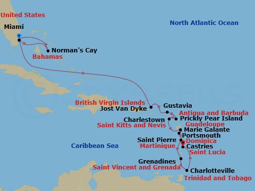 Miami To Saint Lucia: Bahamas To The Southern Caribbean Route Map