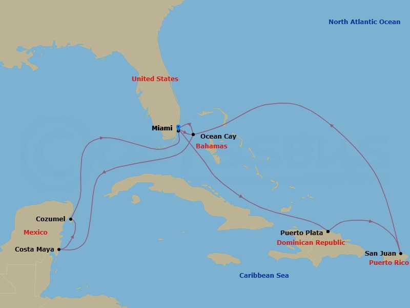 Caribbean And Antilles, 13 Nights Route Map