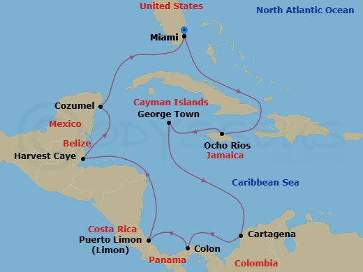 Panama Canal - Miami Route Map